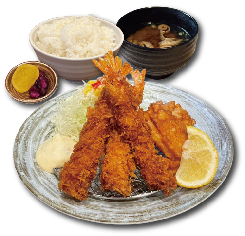 エビフライと唐揚げ定食